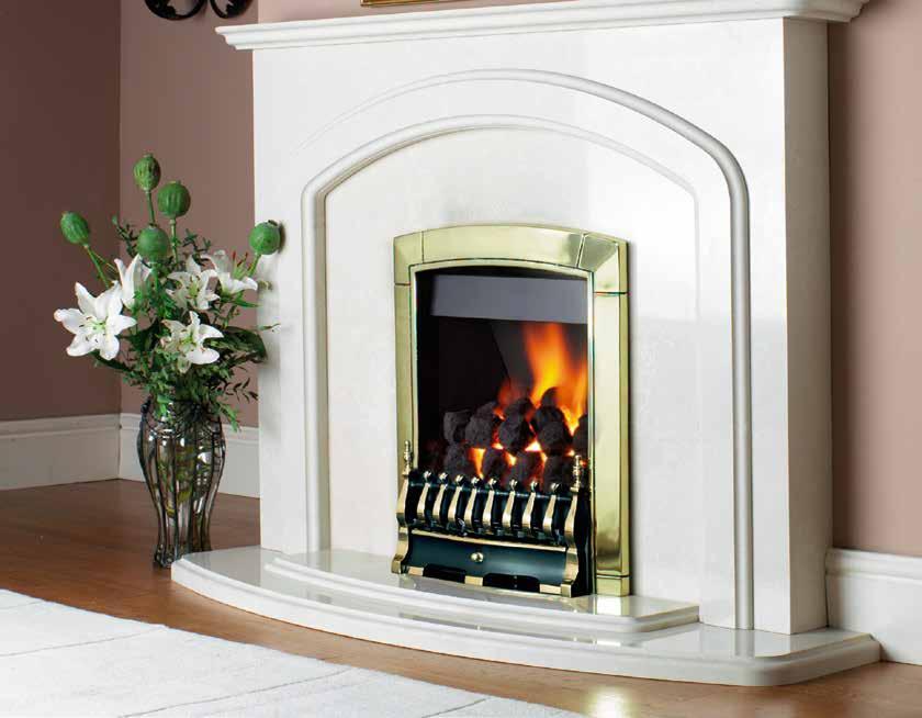 Caress Traditional in brass Standard Calibre Balanced Flue in silver Ultra High Caress Contemporary & Traditional *Images shown represents the Caress HE natural gas model.