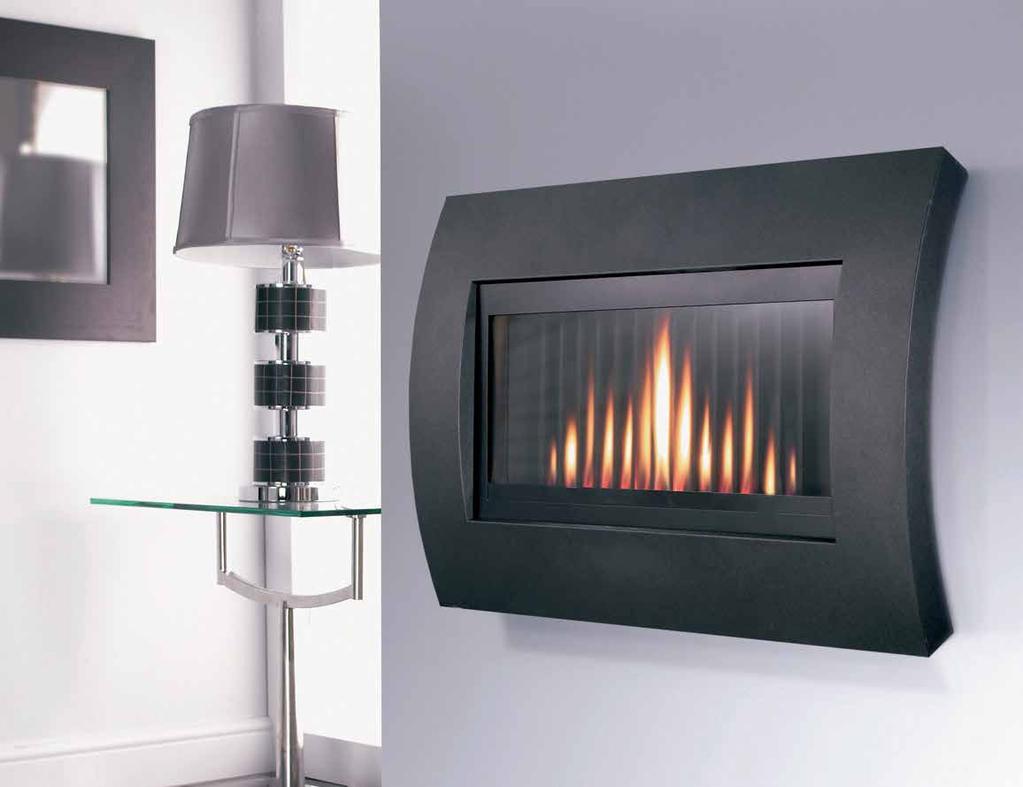 Curve in black High Windsor Plus Wall Mounted High Hole in the Wall Hole in the Wall Curve The Curve hang-on-the-wall fire with its sleek lines, textured fascia and glass front,