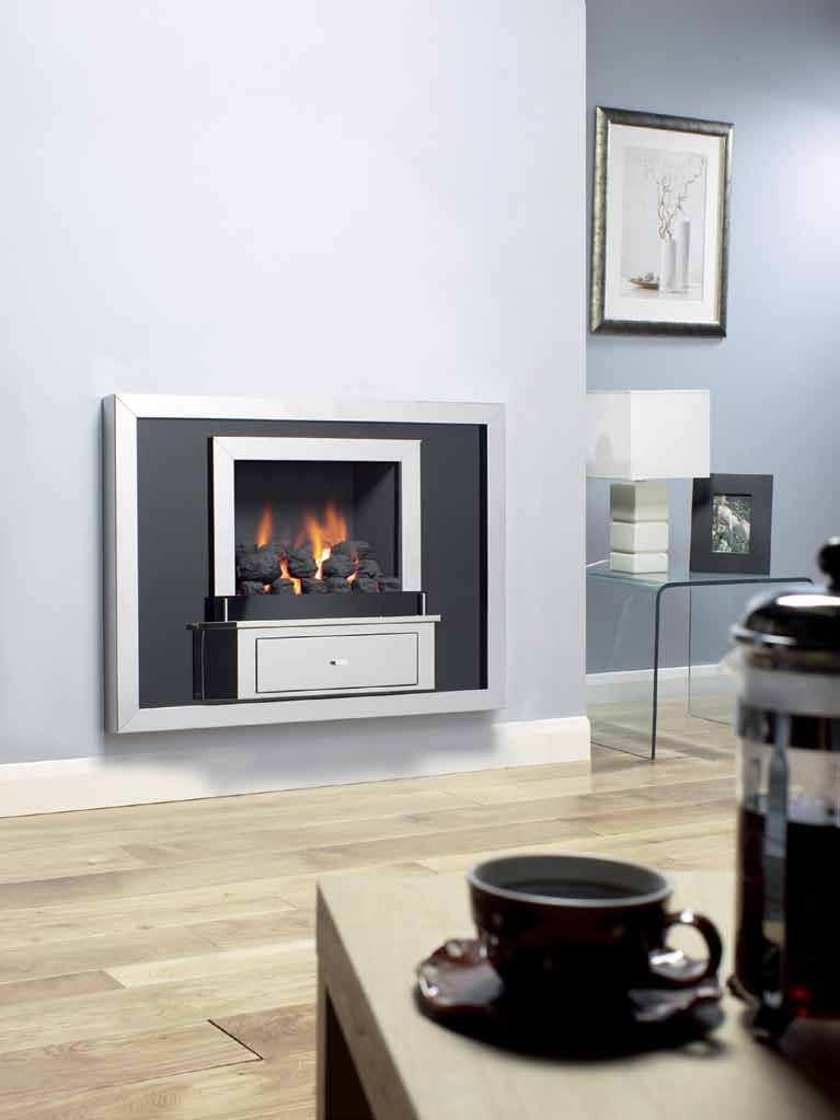 Specifically designed to fit a standard Pre-Cast flue this slimline hole-inthe-wall fire is highly contemporary with its reflective