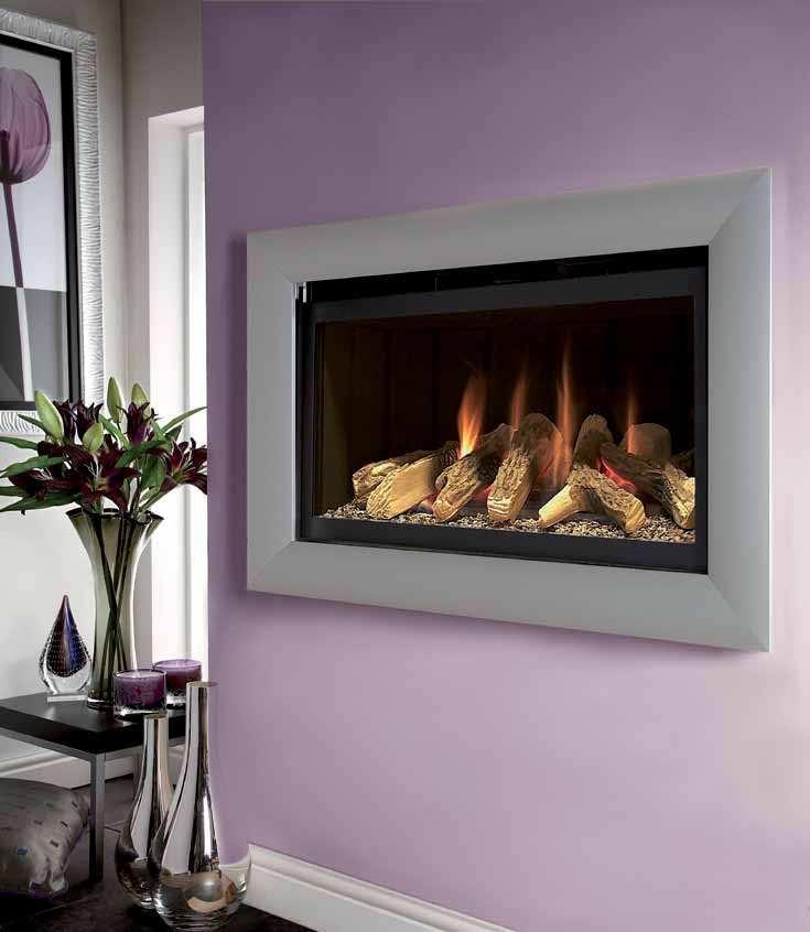 This stunning glass fronted hole-in-the-wall fire features a realistic log fuel bed and comes in a range of fascia and back panel colour combinations.