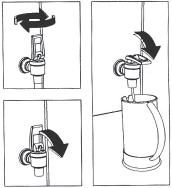 Pull handle down for water flow than release. Handle rotates 180º for locked down positions and must be manually returned.