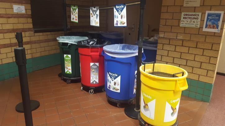 4. Cafeterias Pair well-labeled liquids, recycling, trash, and organics containers into station(s), using standardized colors yellow