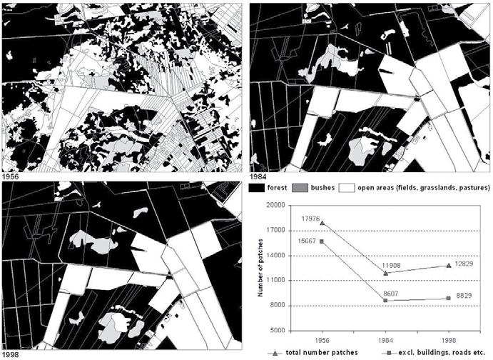 Figure 1. Changed patchiness and examples of changed land use patterns 1956-1998 (I). g. 2.