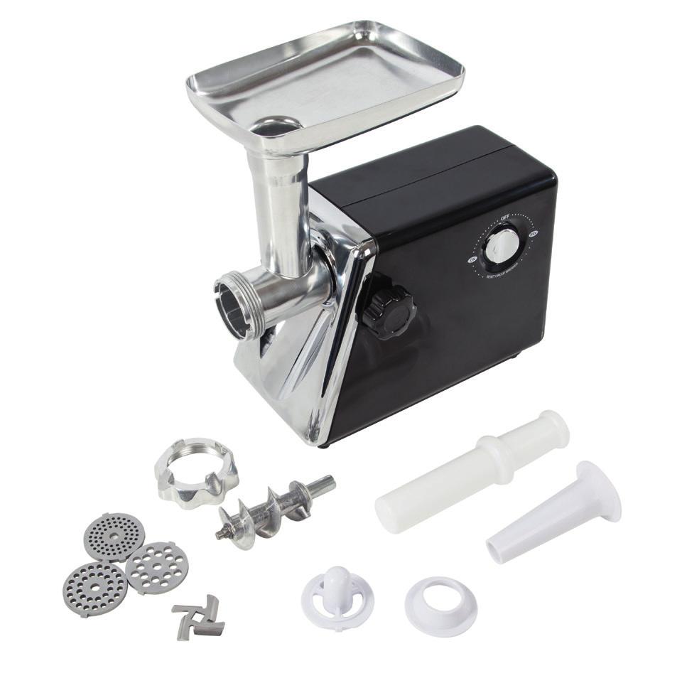1 SPECIFICATIONS: Components This box contains: Instruction Manual Meat Grinder Hopper Plate Horn Fixing Ring Cutting Plate (fine, medium & large)