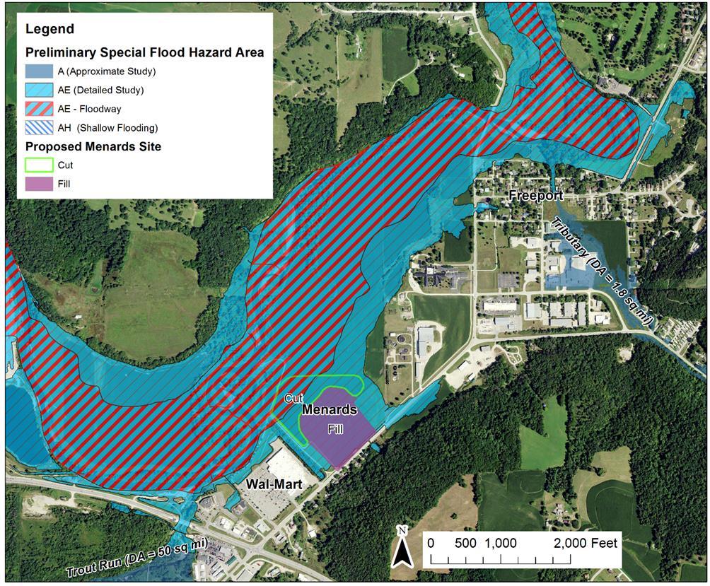 Figure 6. Preliminary FEMA map showing the extent of the 100-Year floodplain (Zone AE) and the floodway. V.