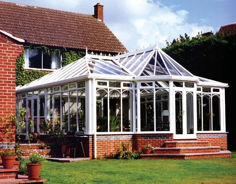The conservatory is white PVCu to complement their existing windows and doors and has an opal/white