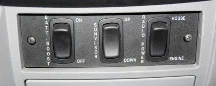 SECTION 3 DRIVING YOUR MOTORHOME Battery Boost Switch (Located on lower dash area) Press and Hold in the ON position while turning ignition key for emergency starting power.