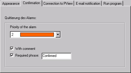 3 Confirmation tab You can allocate a specific priority to the various alarms using