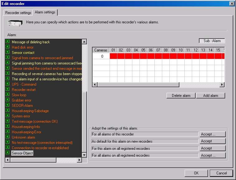 Software PGuard-Multiuser 3.4.7 Sub-alarms Sub-alarms are separate alarm messages that are linked to one or more cameras.