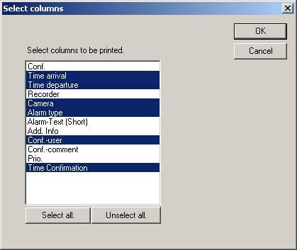 Software PGuard-Multiuser 5.4 Print If you click on Print in the main window the Select columns dialog window will open. Fig.