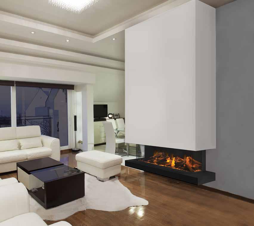 E60 3-Sided FIRE MEDIA At 5 feet wide, this three-sided electric fireplace is a commanding focal