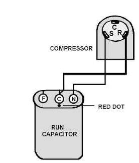 8.4 Capacitor A run capacitor is wired across the auxiliary and main winding of a single phase permanent split capacitor motor such as the compressor.