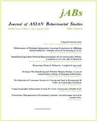 Indexed in scienceopen Both aje-bs (Asian Journal of Environment-Behaviour Studies) and jabs (Journal of ASIAN Behavioural Studies) are international and interdisciplinary journals that publicises