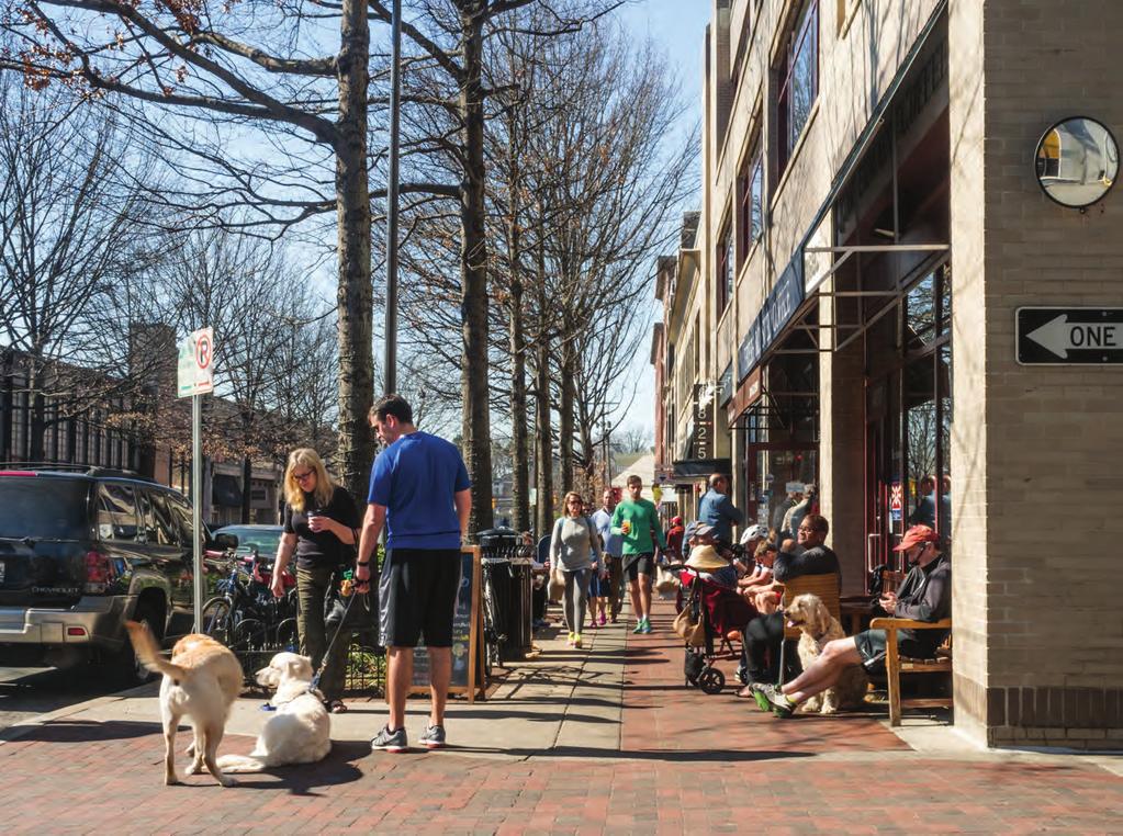 A Bethesda Row street that is inviting for residents and visitors to shop, stroll, gather, and relax.