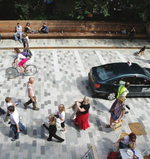 Shared streets create a space for all users, where pedestrians and cyclists feel