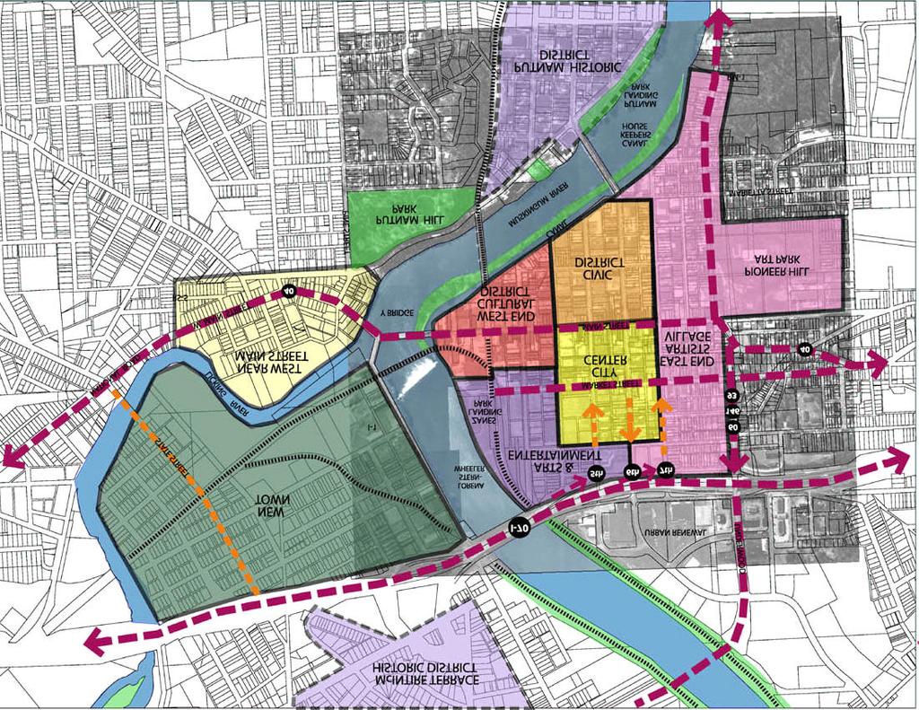 The Proposed District Map for Downtown Zanesville and the Riverfront Corridor Master Plan is shown to the left.