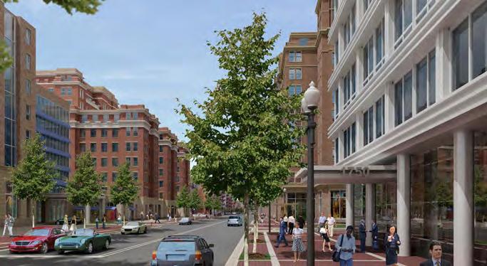 Curb-to-building facade distance should be wide enough to apply the Wheaton Central Business District Streetscape Standards uniformly.