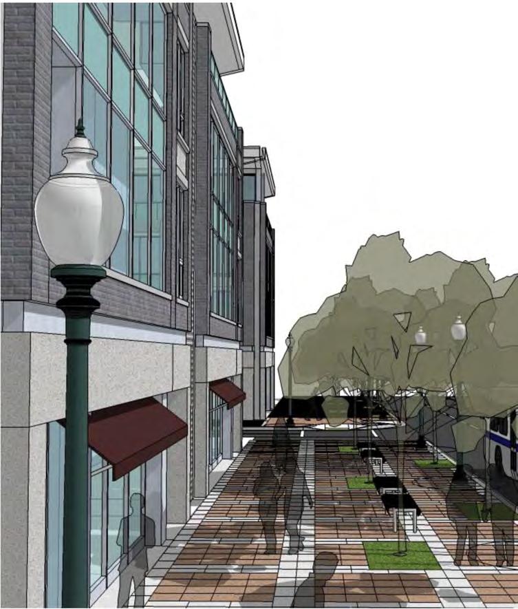 "Wheaton's center, on the triangle of land surrounding the Metro station, will be identifiable by the intensity of uses, a signature streetscape style, and visible, attractive landmarks.