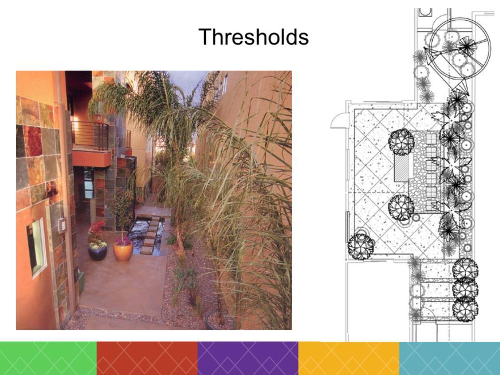 A threshold is used to denote that you are entering a different space. Thresholds were very common in historic east Asian landscape architecture.