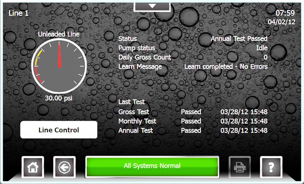 Line Status Detail Screen The Line Status Detail screen will provide detailed information on Line Leak Testing and the Line Status.