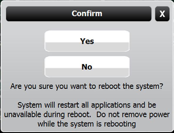 Reboot System This will perform a system software reboot and requires an administrator password.