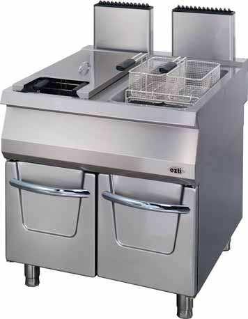 Gas & Electric Fryers OFGI 8090 Gas & Electric Fryers Oil expansion recess incorporated in the top Continuous seal of the tank to the top by robotic welding Supplied with 2 half size basket per each