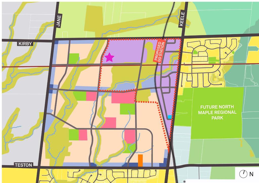 ANALYSIS & KEY DIRECTIONS Draft Land Uses The emerging direction from the Secondary Plan is to locate the highest concentration of uses and densities close to the proposed Kirby GO Station within the