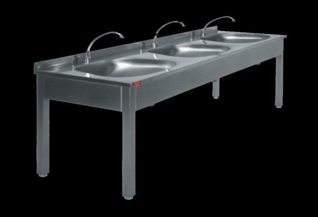washbasin 5310- Washbasin made of stainless steel. Splashback wall of the height of: 400 mm. Cold and hot water connection: 1/2, collective mixer. One outlet: 1 1/2.