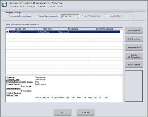 10 Guide for Configuring and Using Video Motion Detection Configuring the External Alarm The final step is to configure the external alarm on the Workstation/NVR to activate the macro upon receiving