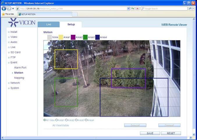 4 Guide for Configuring and Using Video Motion Detection From the Event tab, select Motion. The following screen displays.