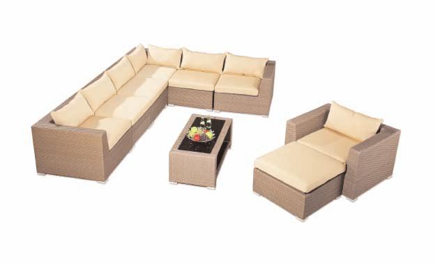 OUTDOOR COLLECTION SOFA SETS NEMO 9-Piece Set Sofa corner: Sofa center: Armrest chair: Footrest: W88xD88xH66cm W88xD76xH66cm W106xD88xH66cm W75xD75xH34cm W112xD58xH45cm Constructed of high quality