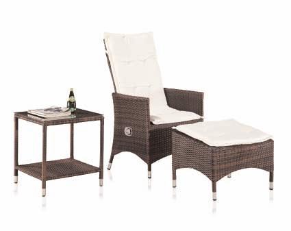 OUTDOOR COLLECTION SOFA SETS HAVANA 3-Piece Set Recliner chair: Footrest: W71xD62.5xH110cm W57xD54xH44cm W50xD50xH54cm Constructed of high quality dura wicker and aluminum base.
