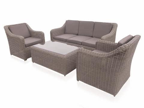 OUTDOOR COLLECTION SOFA SETS MONACO 4-Piece Set Sofa (3 seat): Armrest chair: W180xD80xH85cm W77xD80xH85cm W115xD70xH44cm Constructed of high quality dura wicker and aluminum base.