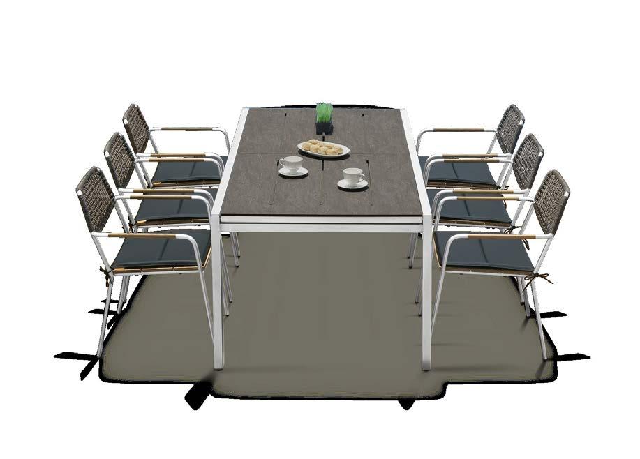 Now available with HPL and a stainless steel frame MG5524 MG5526 BAIA EXTENSION TABLE 170-280 X 100 CM / HPL + FRAME STAINLESS STEEL BAIA BENCH 145 /