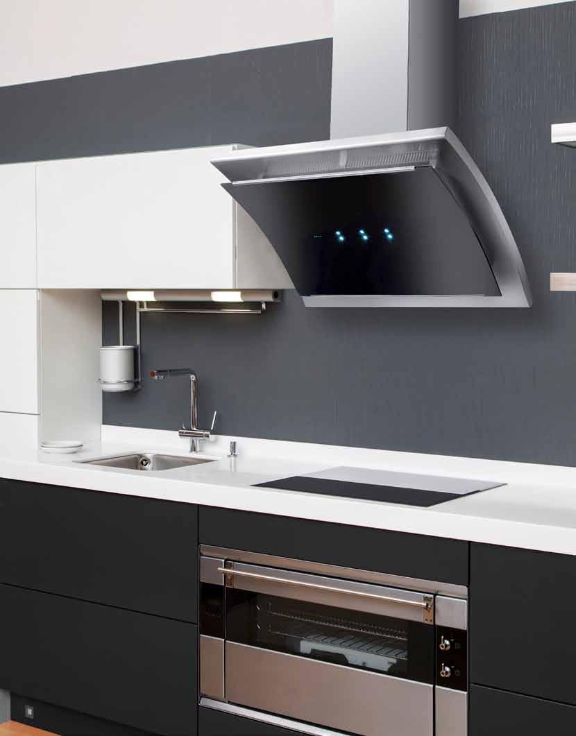 WALL MOUNTED LA-TRIF Stainless Steel and Black Hoods The LA-TRIF is a sleek and modern angled hood which is wall mounted.