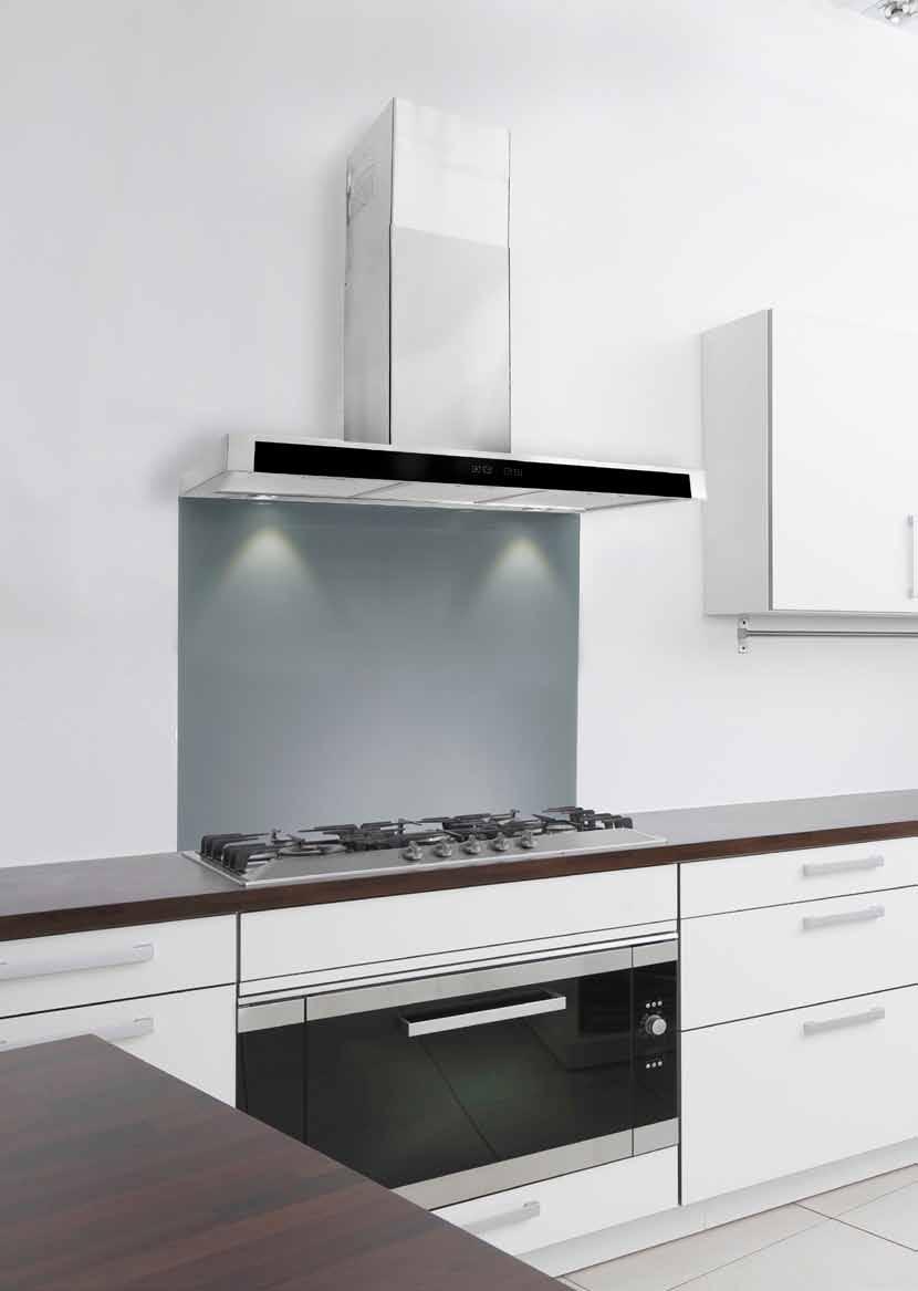 WALL MOUNTED STRAIGHT GLASS CHIMNEY LA-FSL Stainless Steel & Black Hoods The LA-FSL is a all new slim line 60mm thick cooker hood, available in size options 60cm, 70cm, 80cm, 90cm, 100cm & 110cm.