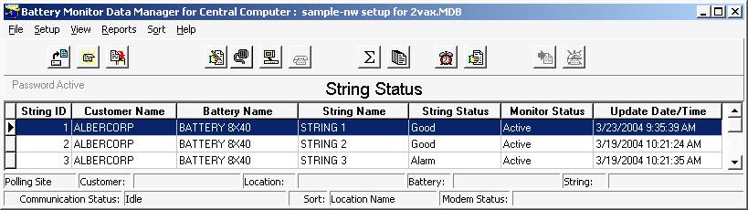 String Status Screen Buttons 3. String Status Screen Buttons This page describes buttons on the String Status screen, which appears when the BMDM (Battery Monitor Data Manager) program starts.