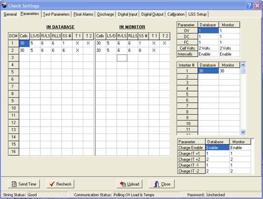 Check Settings Screens The Check Settings Parameters dialog boxes for the MPM and BDS are shown below. Figure 36.