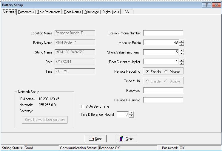 Programming Battery Setup for the MPM 17.1. Battery Setup: General (MPM) String View > Setup Battery General The following appear on the General dialog box. Figure 51.