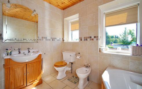 corner bath with mixer tap and telephone hand shower,