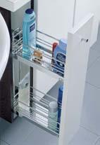 Pull-out unit Front pull-out for bathroom cabinets look stylish and take up a minimum of space in the cabinet Provide convenient access and an unobstructed view of contents Full-extension pull-out