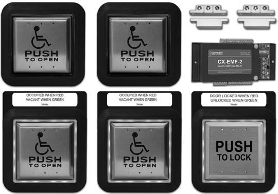 SWITCH WITH SIGN - (2) CM-45/455SE1 FLUSH 4 ½ ILLUMINATED WHEELCHAIR & PUSH TO OPEN PUSH PLATE SWITCH WITH SIGN - (2) CM-45/4 WHEELCHAIR & PUSH TO OPEN 4 ½ SQUARE PUSH PLATE SWITCH - (2) CM-55CBL
