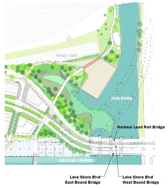 Keating Channel Precinct Bridge Design Alternatives and Preferred Plan Lake Shore Boulevard The existing bridges on Lake Shore Boulevard and the Harbour Lead rail line at the Don River are in good