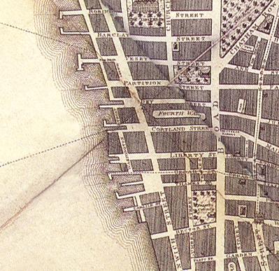 The Street Grid Historic Maps of the Downtown Street Grid In 1766, when this map was first published, Greenwich Street marked the western boundary of Manhattan.