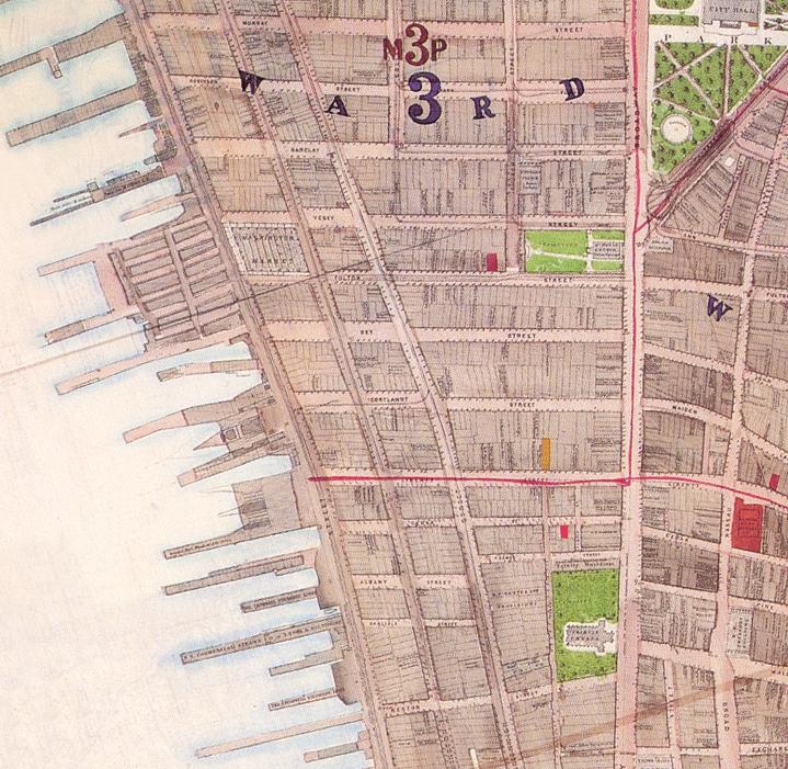 The Street Grid By the late 19th century, as seen in this 1867 map, both Greenwich and Washington Streets connected directly to the southern tip of Manhattan.
