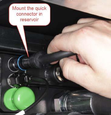 Then mount the quick connector on to the reservoir as shown in the picture below. The connection point is located on the left rear side of the HEX cabinet.