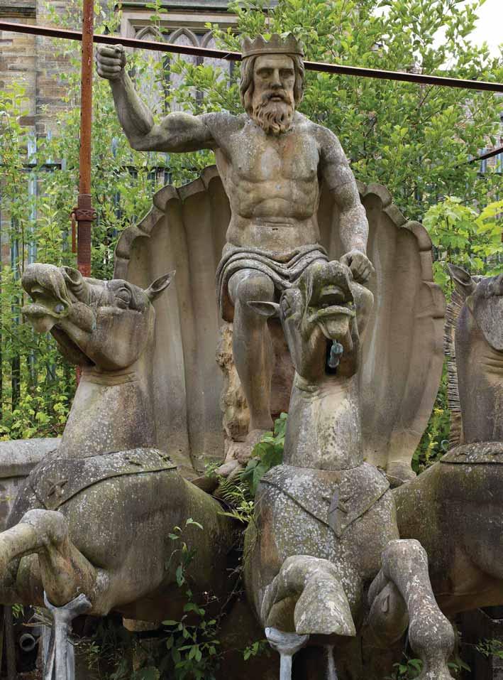 The dramatic fountain in the stable court portrays Neptune in his chariot drawn by sea