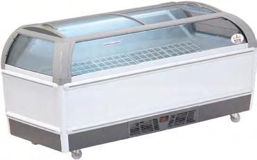 Frozen E3 Display Freezer Curved glass front cabinets allow for more product visibility 2 sliding glass lids Easy access for loading, setting of display and cleaning Suitable for all frozen products