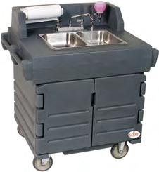 Non Refrigerated MSU Mobile Sink Unit For Hands and Utensils Only Hand sink cart with 2-compartment sink Two 5 gallon water tanks Two 7 gallon waste water tanks 2½ gallon hot water heater Soap