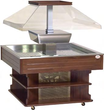 Refrigerated Oasis Sealed Deck, Suitable for Ice Wooden finish Acrylic dome for 360 viewing Stainless steel display deck-sealed Suitable for ice Drain fitted Lid is raised electronically Self service